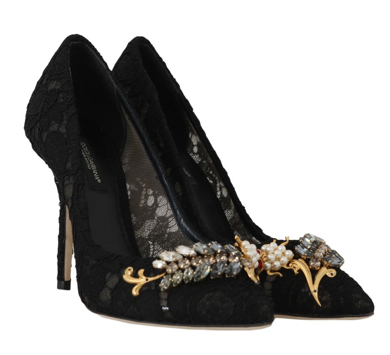 Black Lace Taormina Crystal Pumps Shoes