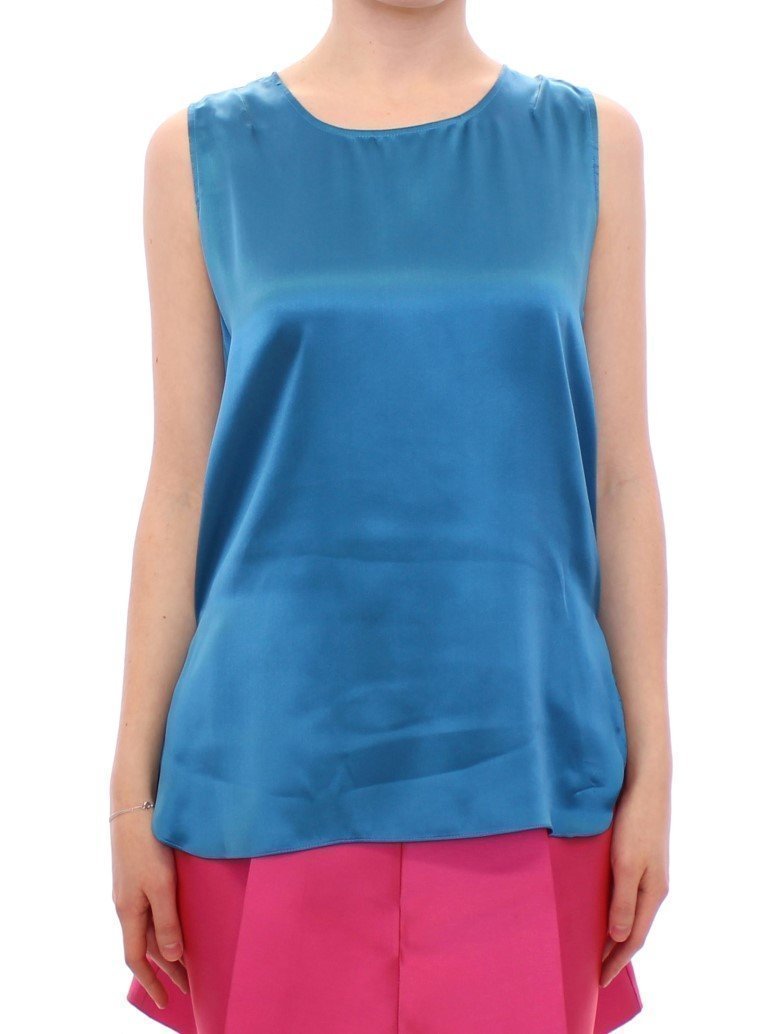 Blue silk sleevelees top