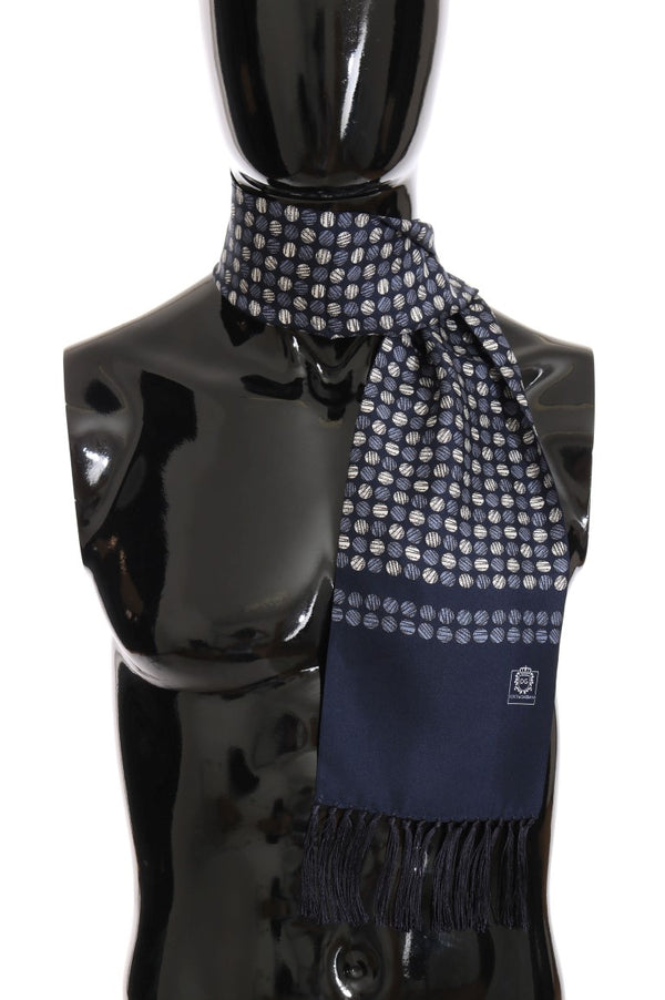Blue Silk Dotted Print Scarf