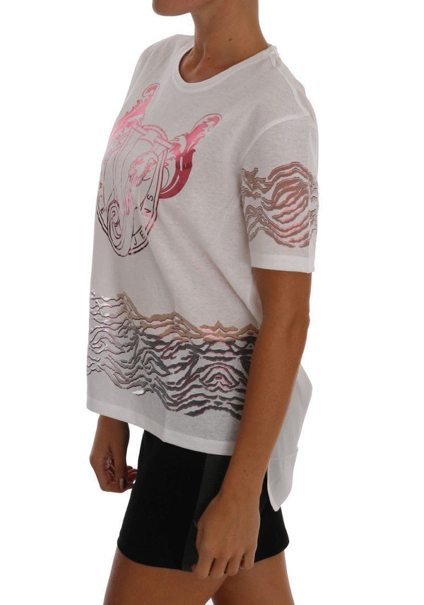 White Baroque Logo Print Blouse