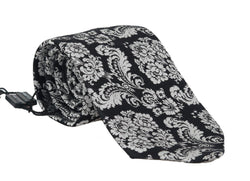 Black Silk White Baroque Pattern Tie