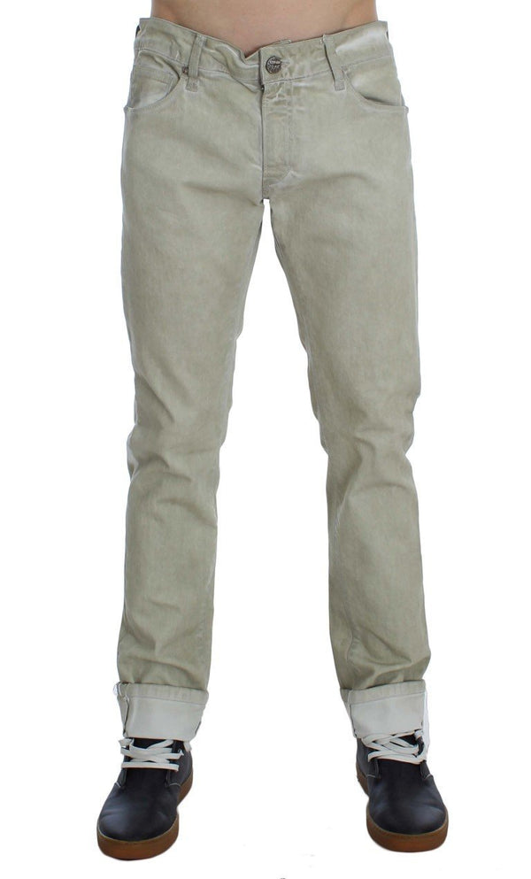 Beige Wash Cotton Slim Skinny Fit Jeans