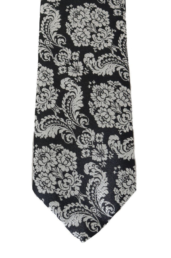 Black Silk White Baroque Pattern Tie