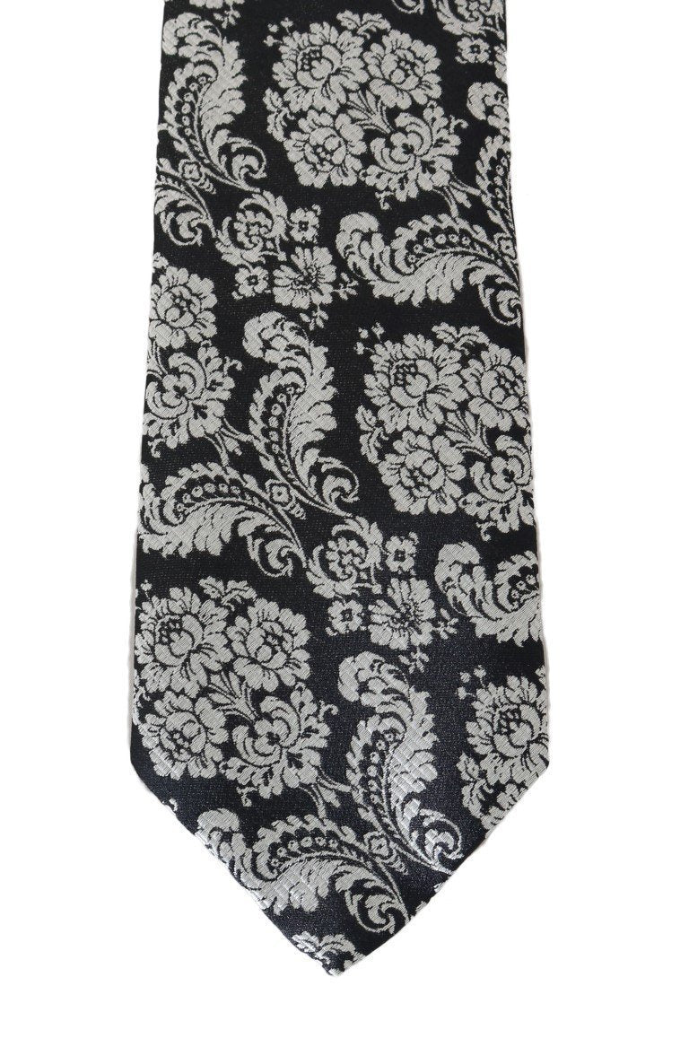 Black Silk White Baroque Pattern Tie