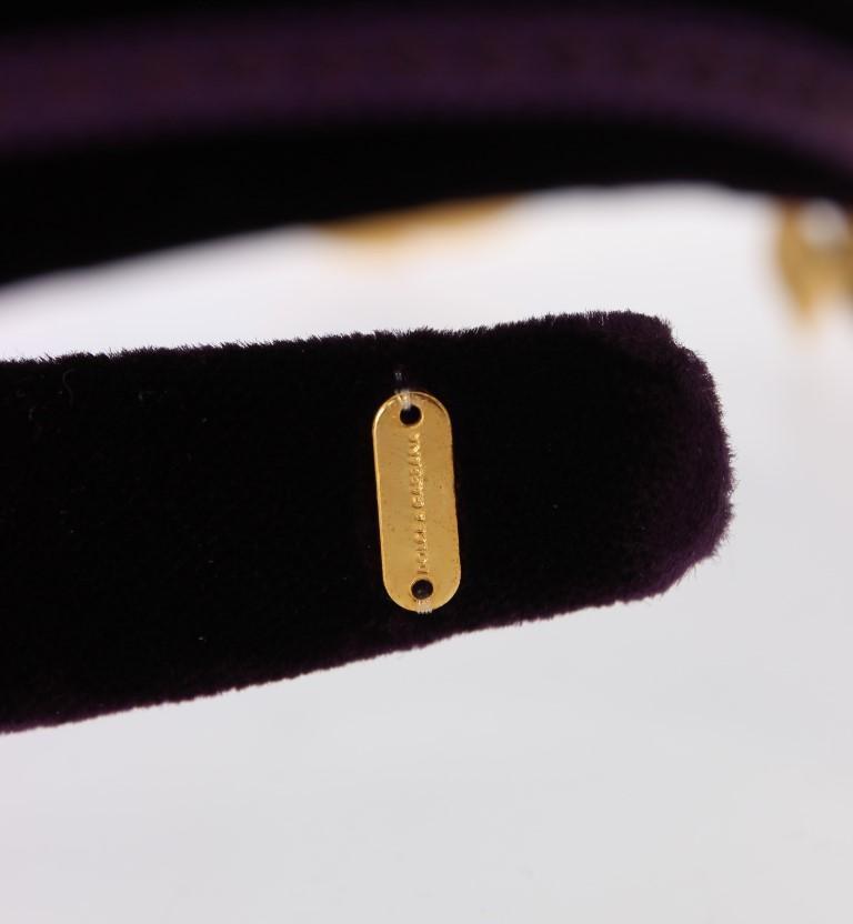 Purple Velvet Gold Brass Pearl Crystal Headband