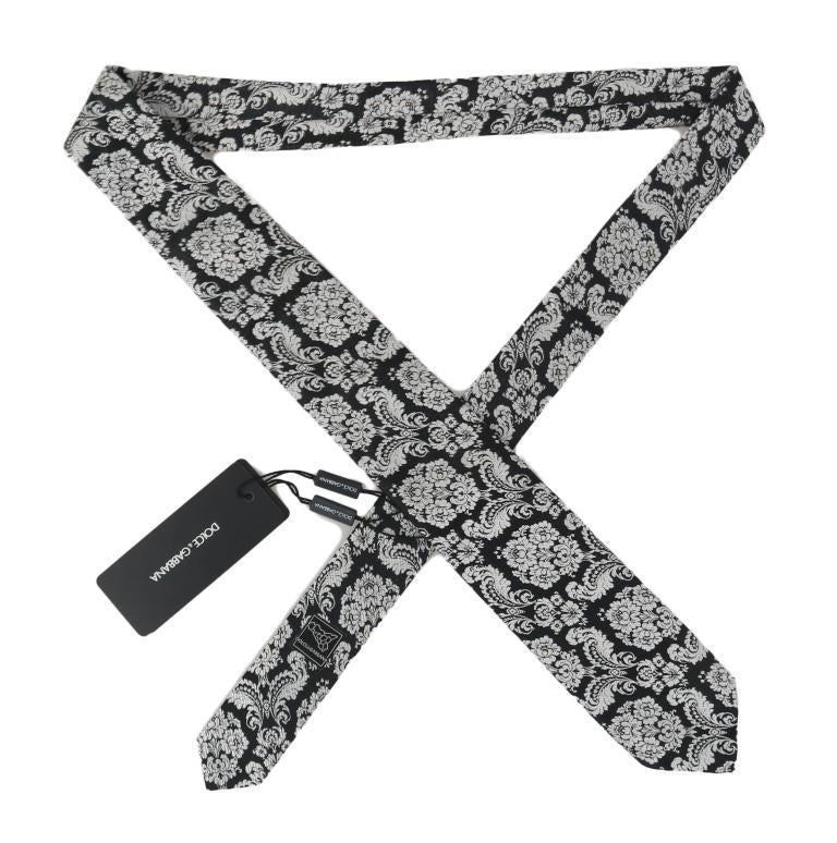 Black Silk White Baroque Pattern Tie