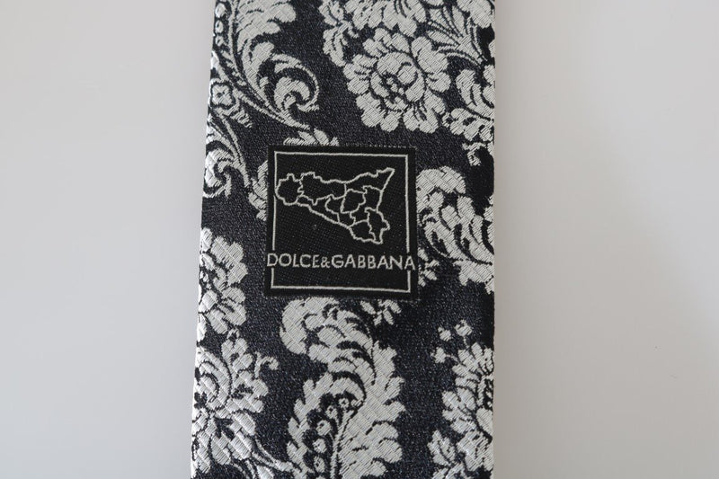 Black Silk White Baroque Pattern Tie