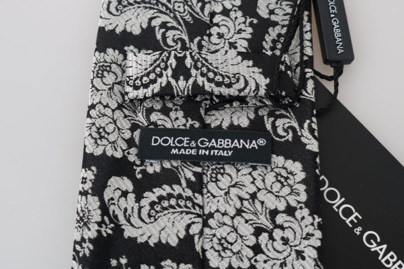 Black Silk White Baroque Pattern Tie