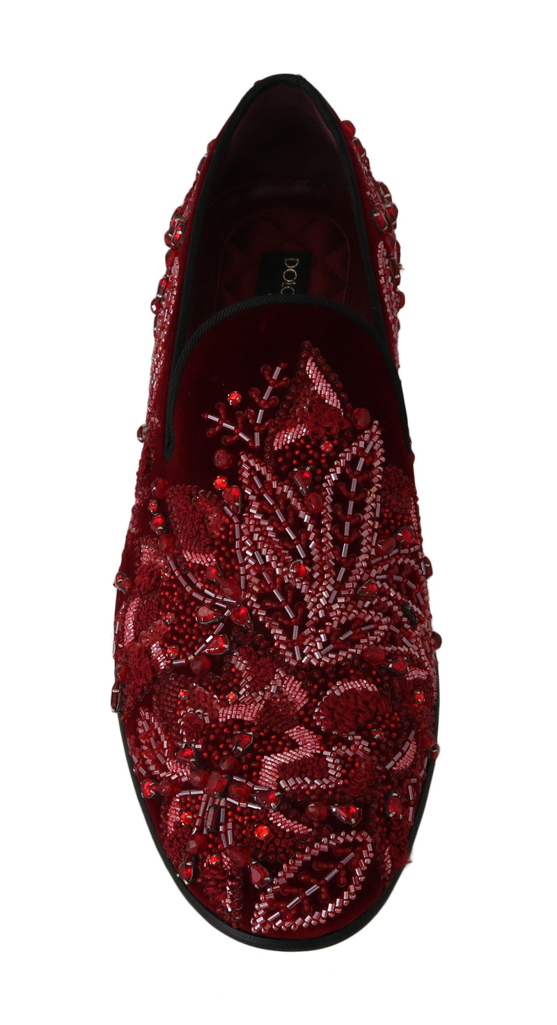 Red Velvet Crystal Sequined Loafers