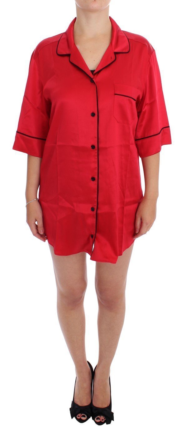Red Silk Stretch Oversize Sleepwear Shirt