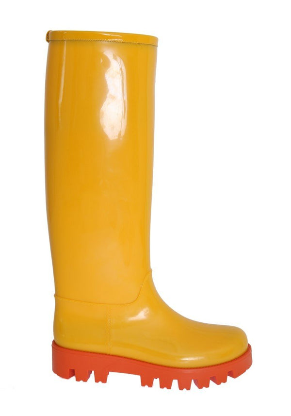 Yellow Rubber Knee Rain Boots