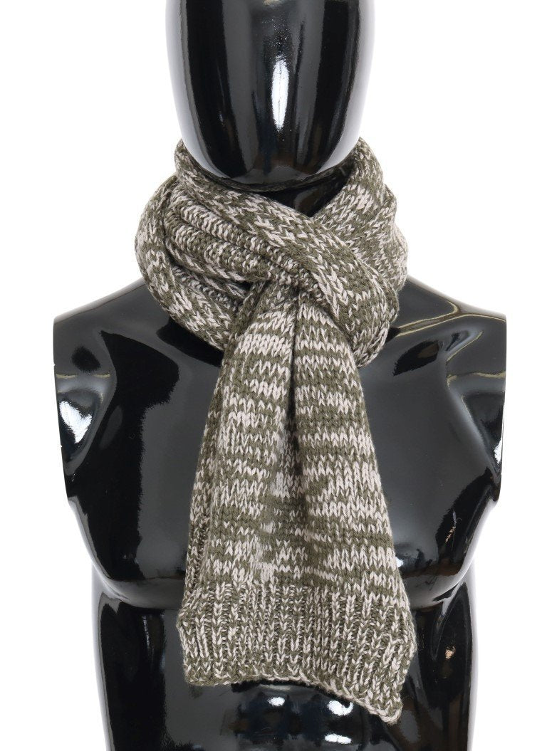 Green White Wool Knitted Scarf