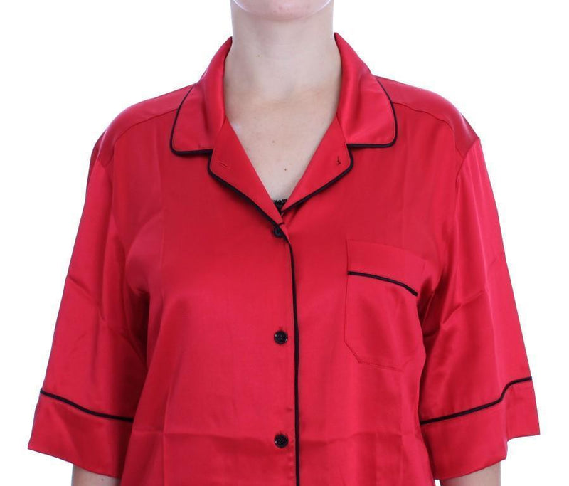 Red Silk Stretch Oversize Sleepwear Shirt