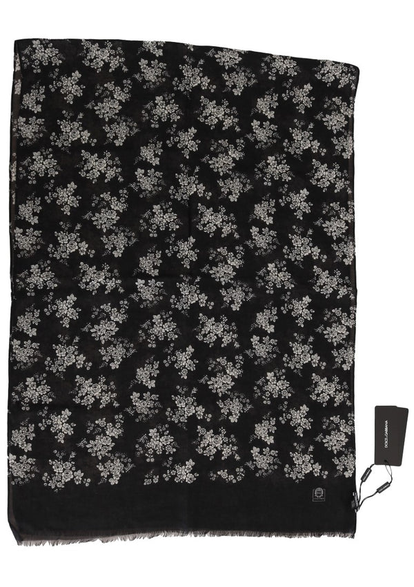 Gray Cashmere Shawl Floral Scarf