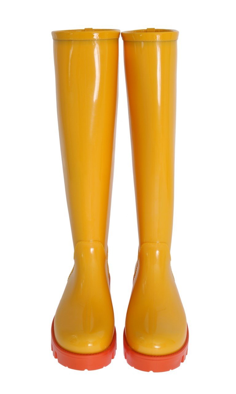 Yellow Rubber Knee Rain Boots