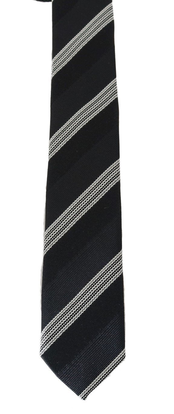 Black Silk White Striped Slim Tie