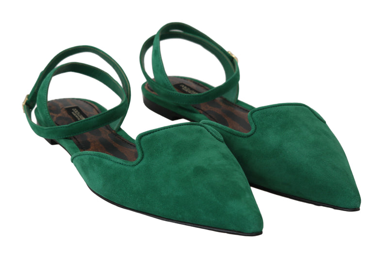 Flats Green Suede Leather Ankle Strap