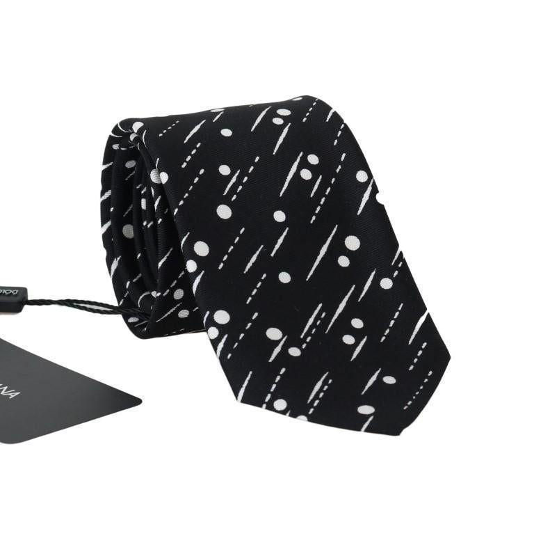 Black Silk White Dotted Print Tie