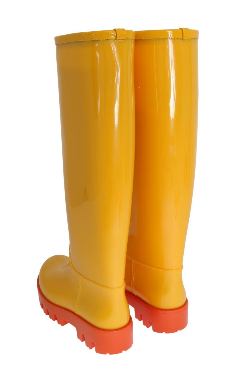 Yellow Rubber Knee Rain Boots