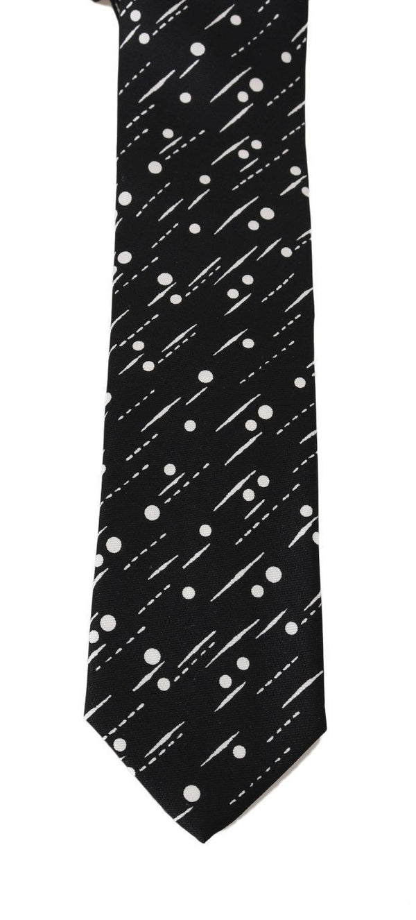 Black Silk White Dotted Print Tie