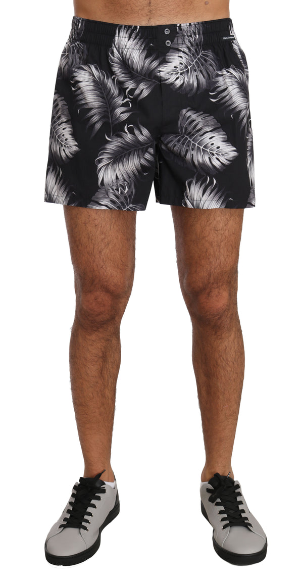 Black Gray Leaves Print Pajama Sleepwear  Shorts