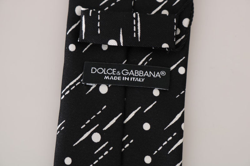 Black Silk White Dotted Print Tie