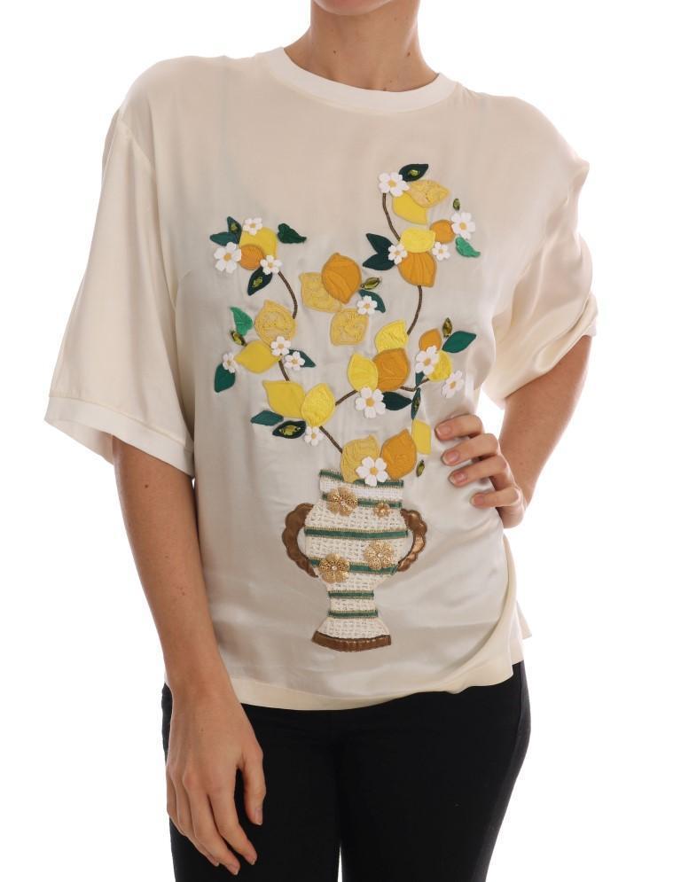 White Silk Lemon Vase Crystal Blouse