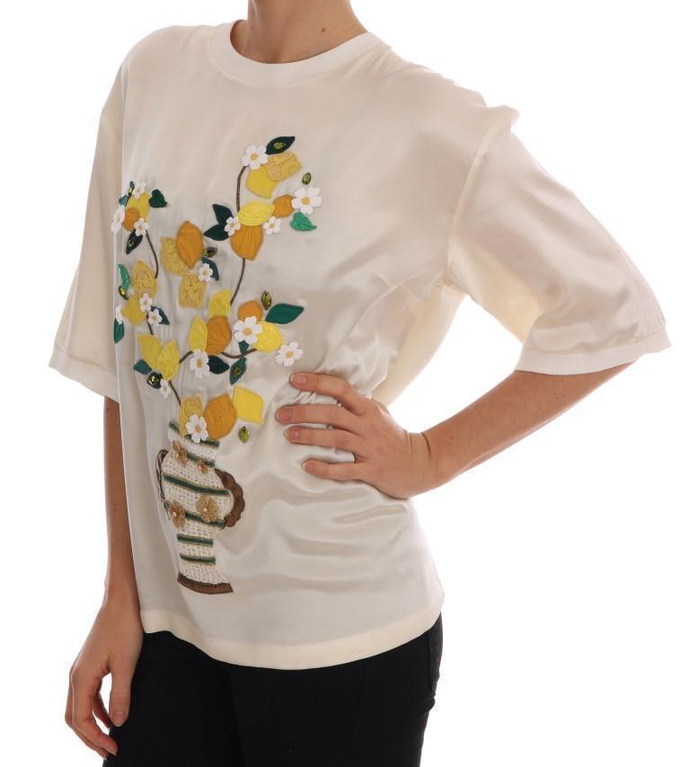 White Silk Lemon Vase Crystal Blouse