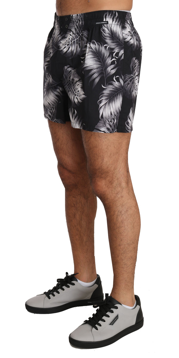 Black Gray Leaves Print Pajama Sleepwear  Shorts