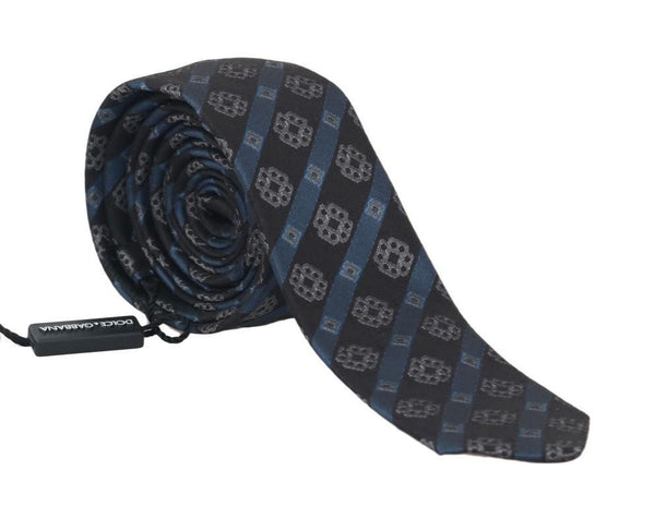 Black Blue Silk Striped Slim Tie