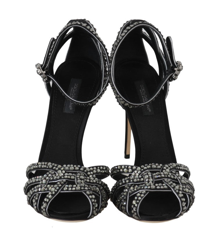 Black Leather Crystal Stilettos