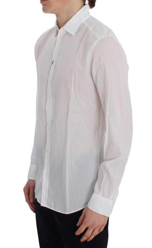 White Striped Slim Fit Cotton Shirt