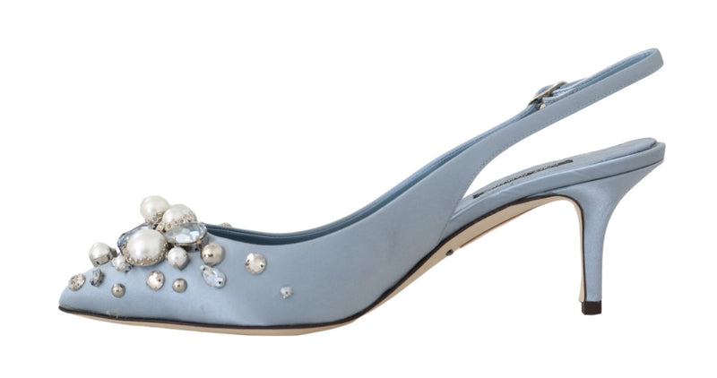 Blue Silk Raso Crystal Slingbacks Shoes