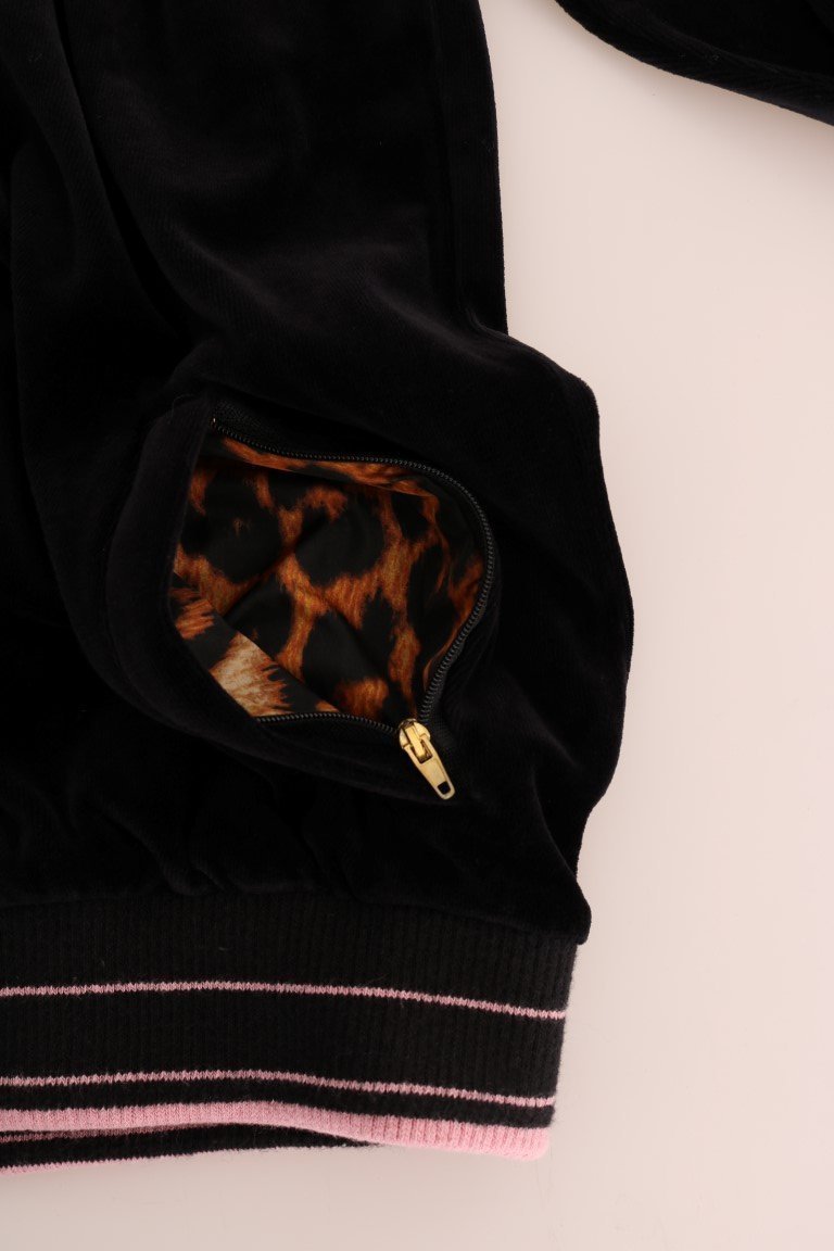 Black Pink Velvet Zip Cardigan Sweater