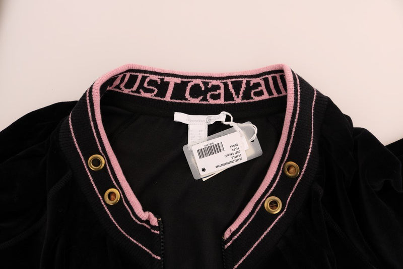 Black Pink Velvet Zip Cardigan Sweater