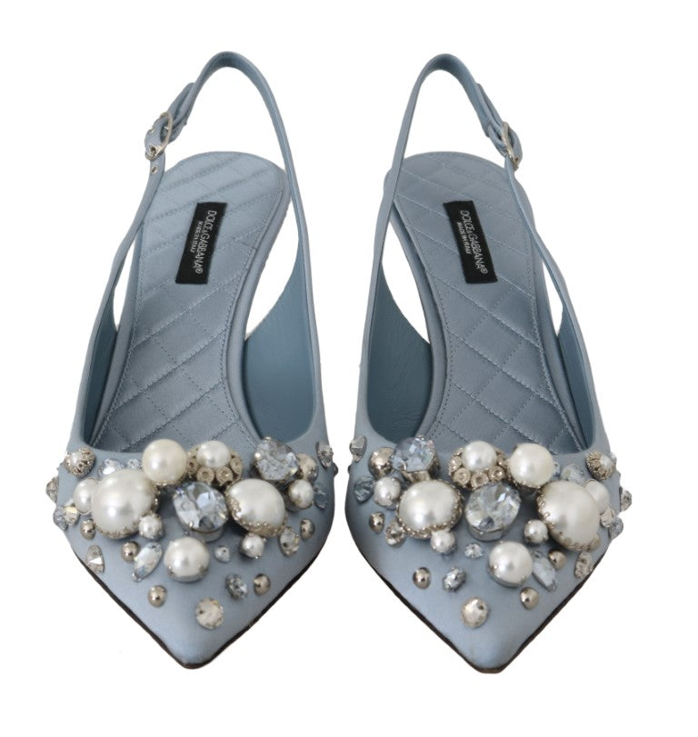 Blue Silk Raso Crystal Slingbacks Shoes