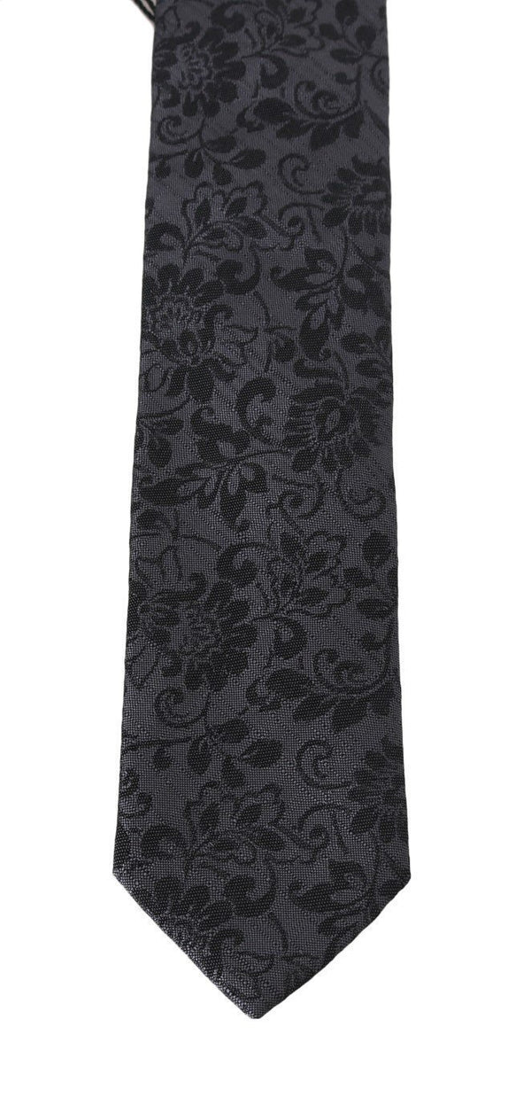 Gray Silk Floral Pattern Classic Tie