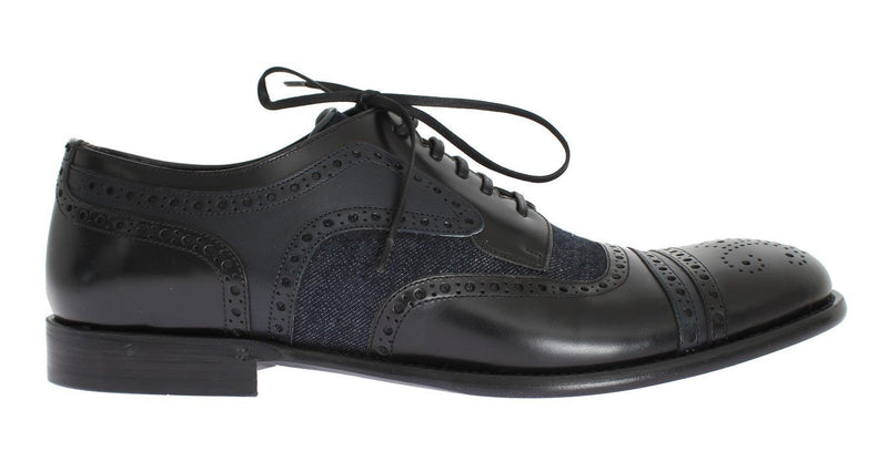 Black Leather Blue Denim Dress Formal Shoes