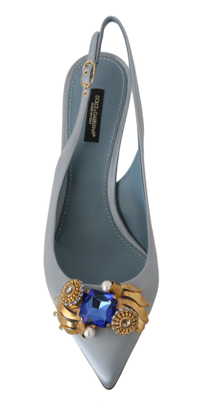 Blue Silk Bellucci Crystal Slingbacks Shoes