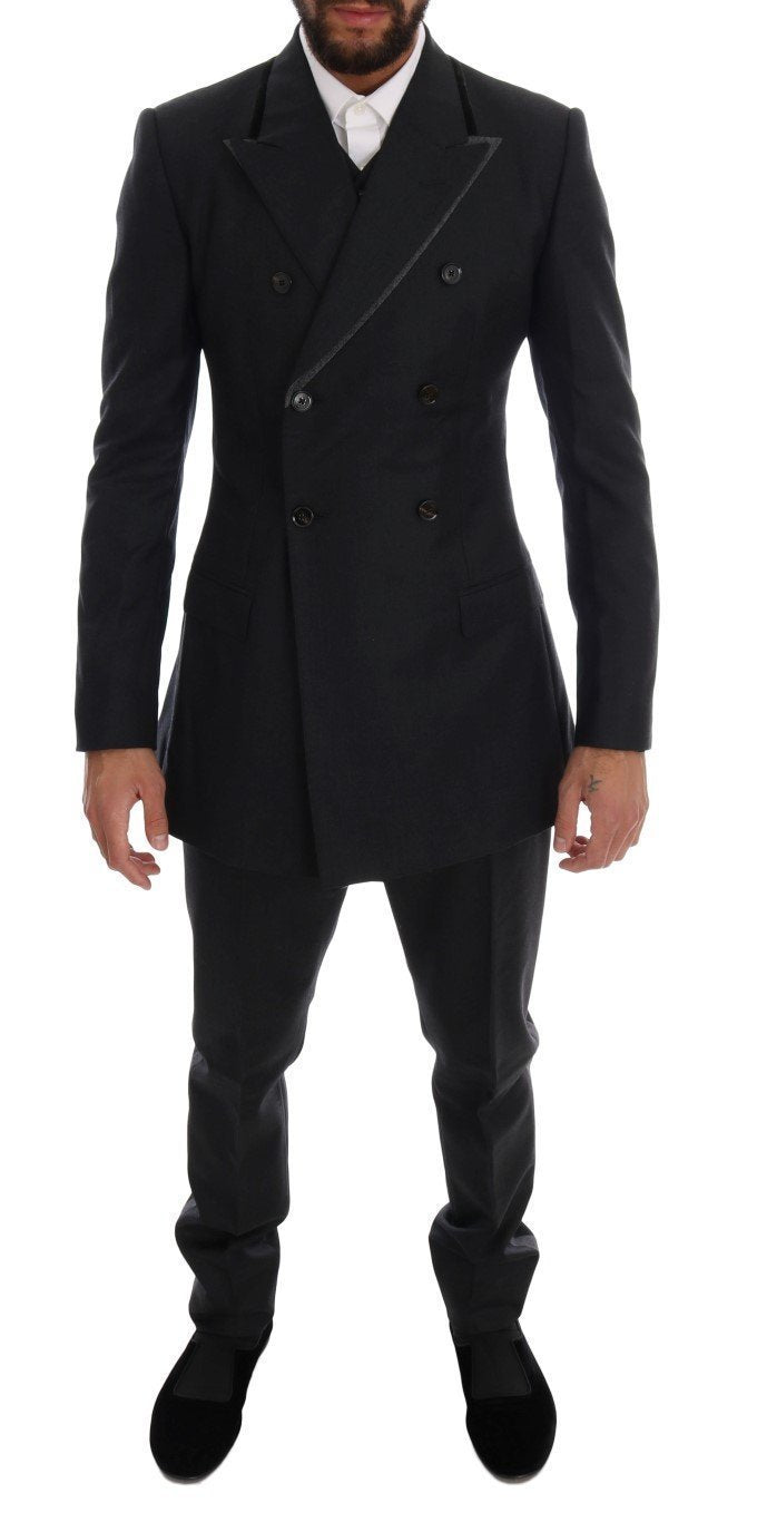 Gray Wool Double Breasted 3 Piece Suit