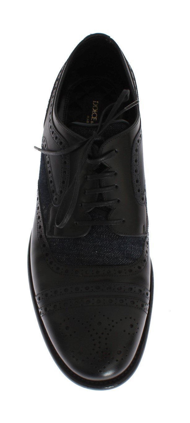 Black Leather Blue Denim Dress Formal Shoes