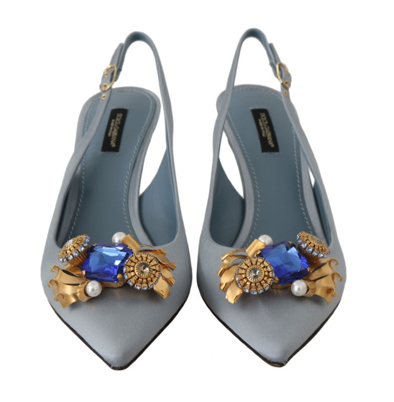 Blue Silk Bellucci Crystal Slingbacks Shoes