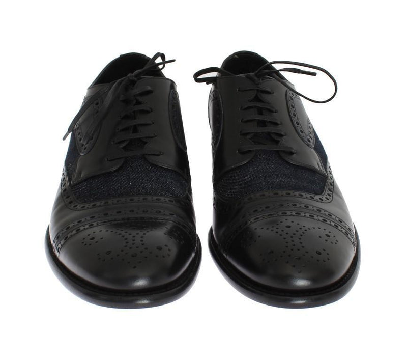 Black Leather Blue Denim Dress Formal Shoes