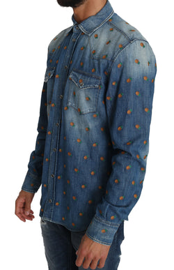 Blue Cotton Denim Pineapple Shirt