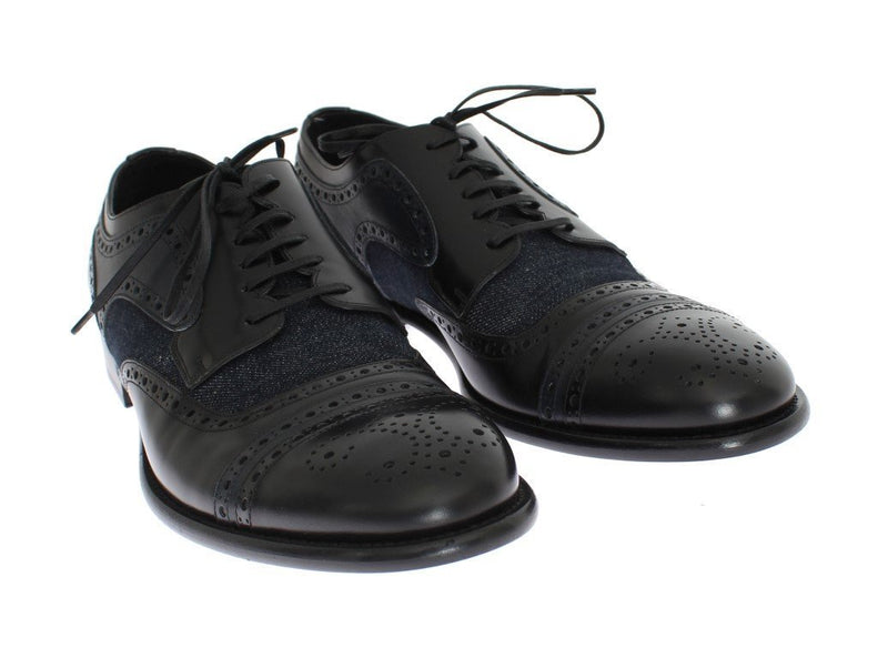 Black Leather Blue Denim Dress Formal Shoes