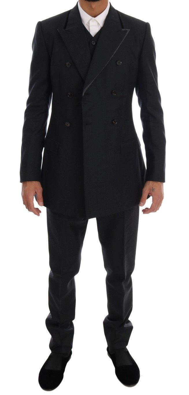 Gray Wool Double Breasted 3 Piece Suit