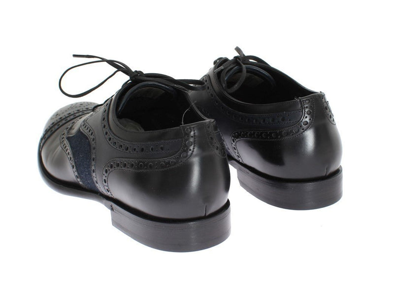 Black Leather Blue Denim Dress Formal Shoes