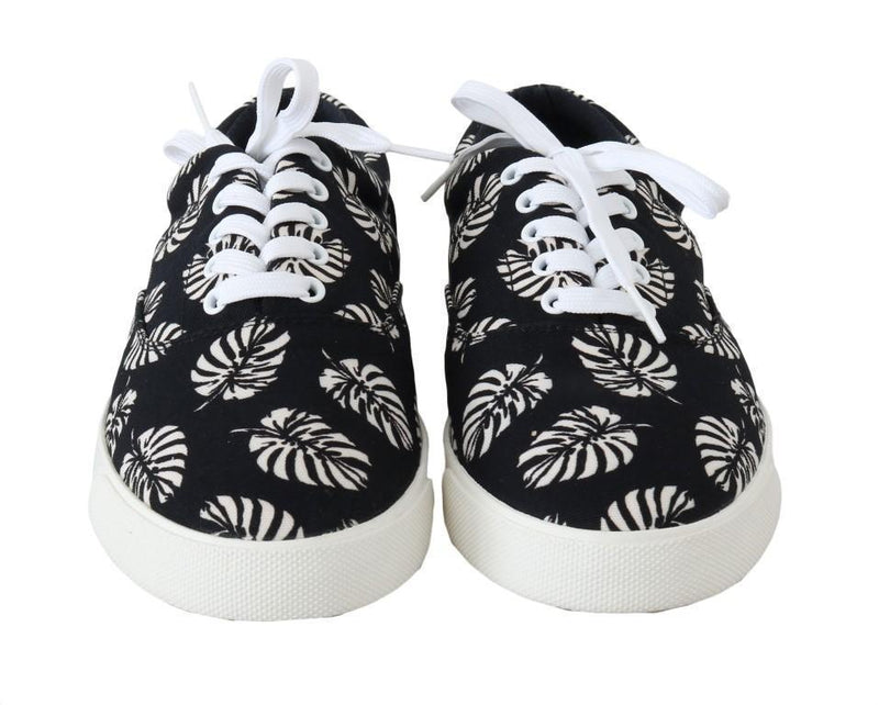 Black Leaf Print Canvas Sneakers