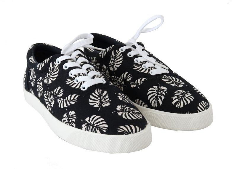 Black Leaf Print Canvas Sneakers