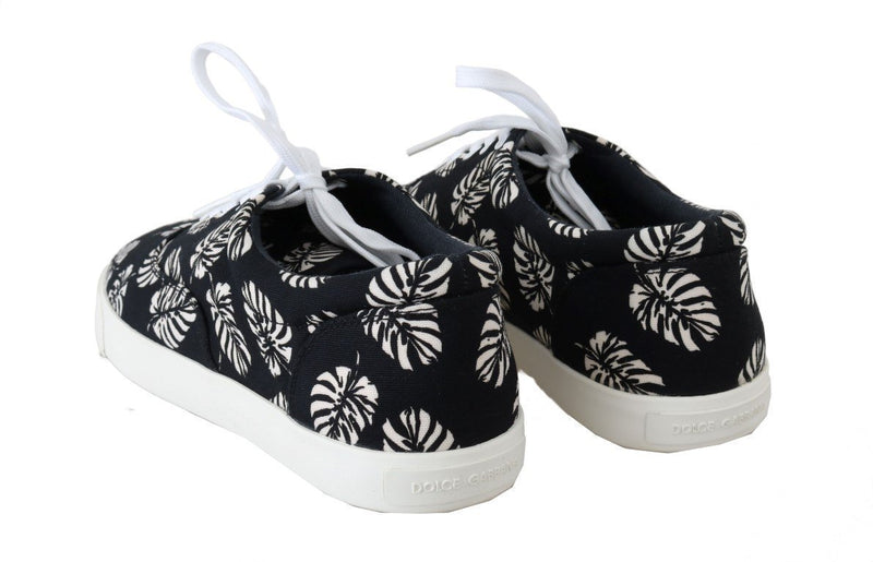 Black Leaf Print Canvas Sneakers